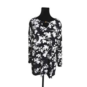 Liz Claiborne Floral 3 qtr. length Sleeved Blouse black and white Size 1X